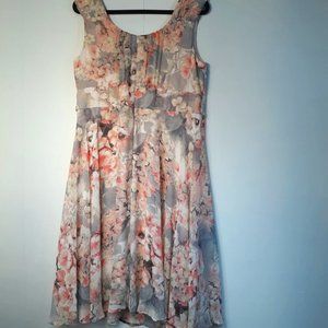 Signature ELLA Floral Dress Women's 14W EUC Chiffon Flowy Lined Special Occasion